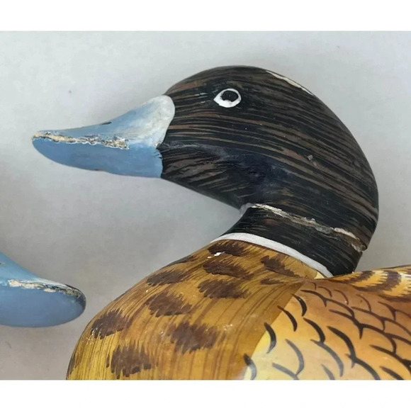 Two Small Duck Miniature Wood Carved Hand Painted Decoratives Mallard Decoy 4"x5 - Picture 14 of 16